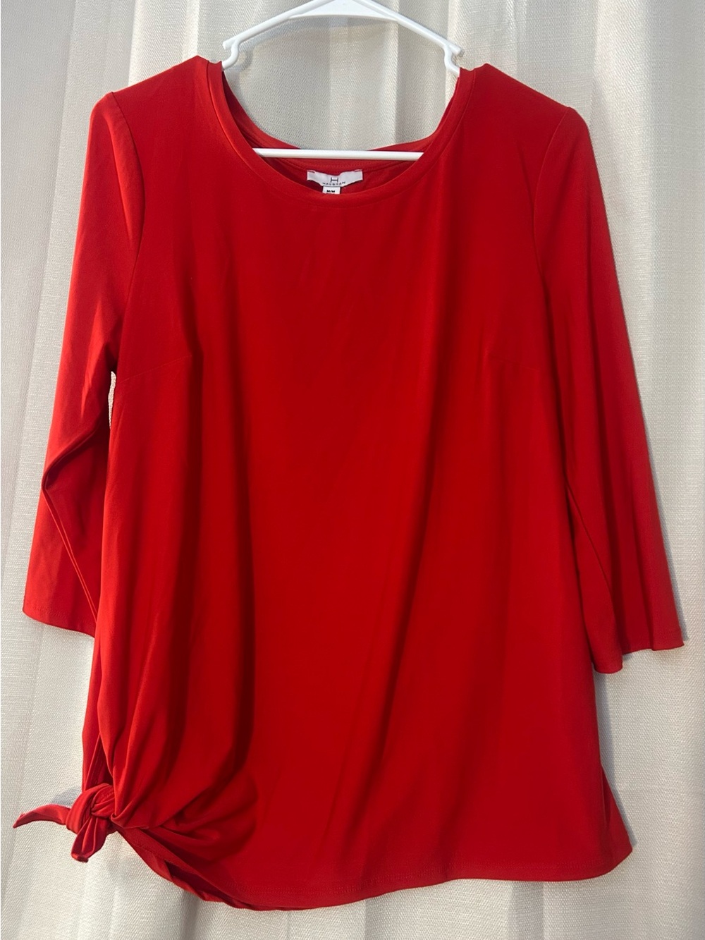 Halston Red Side Knot Scoop Neck 3/4 Sleeve Blouse size M